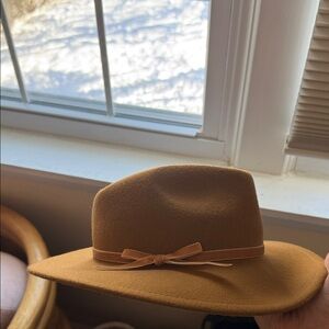 Stylish Tan Felt Hat with Bow JCREW